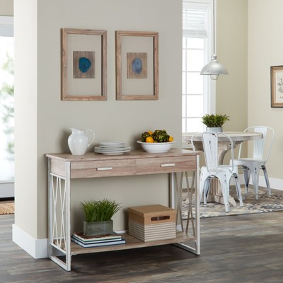 Console Table Modern Drawers Entryway Rustic White Natural Sofa