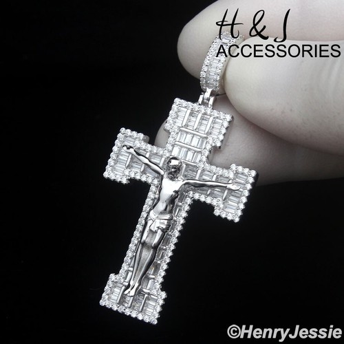 925 STERLING SILVER ICY BLING BAGUETTE CZ 3D JESUS CHRIST CROSS PENDANT*ASP505 - Picture 2 of 5