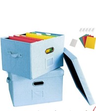 2 Pack File Box with 10 Hanging Filing Folders Document Organzier Storage Organi