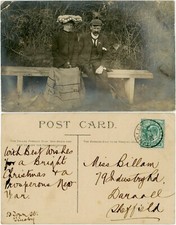 YORKSHIRE PPC 1904 PHOTO COUPLE LEG CALIPER 53 TOWN STREET TINSLEY...MISS BILLAM