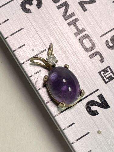Gazing Ball Amethyst Cabachon & Diamond Pendant Necklace 14k Gold Dainty Chain - Picture 10 of 10
