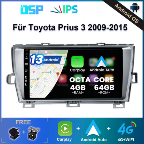 DAB+4+64GBFür Toyota Prius 3 2009-2015 Autoradio Android 13 GPS Navi DSP CarPlay - Afbeelding 1 van 17