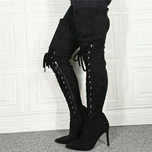 Stivali sopra al ginocchio donna stringati a punta tacco alto Stiletto  scarpa Club | eBay