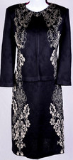ST.JOHN Women's Knit Black Gold Shimmer Floral Print Jacket Dress Sz 4-6
