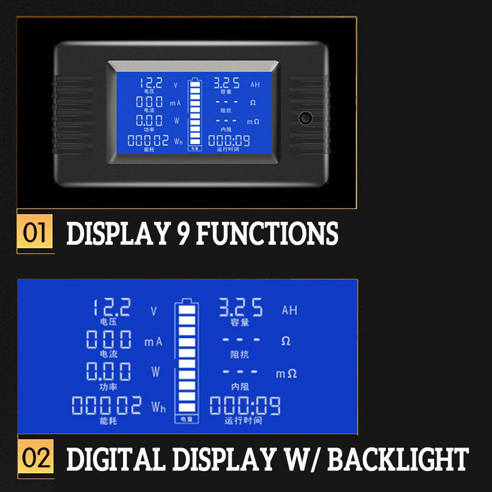 LCD Display DC Battery Monitor Meter 0-200V 200A Shunt Amp Cars RV Solar - image 4 of 4