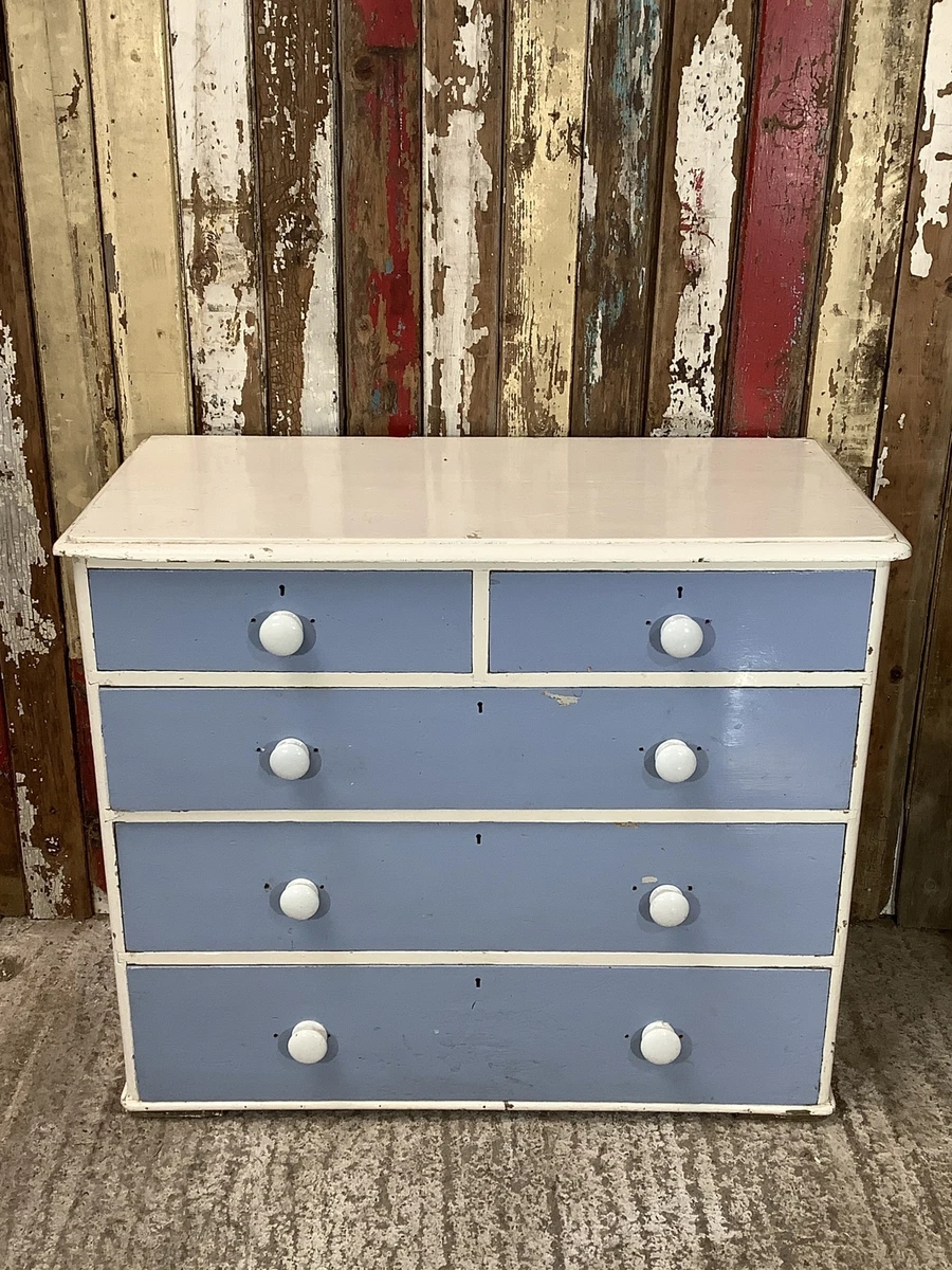 Victorian Blue White Painted Pine 2 Over 3 Chest of Drawers 2 9