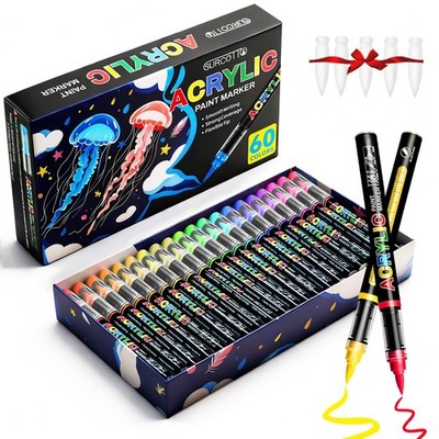 60 Colors Acrylic Paint Markers, Soft Brush Tip Acrylic Paint Pens,Quick-Dryi...