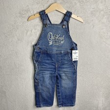 OshKosh Bgosh Bib Overalls 12M Denim Gray Logo Dark Wash NEW