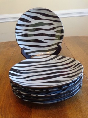 CELEBRATING HOME STONEWARE COLLECTION ZEBRA PRINT SALAD DESSERT PLATES LOT OF 6