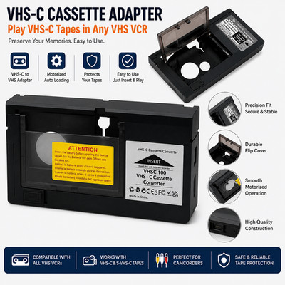 Cassette Adapter For VHS VCR VHS-C For SVHS-C Tapes Camcorders RCA Motorized US