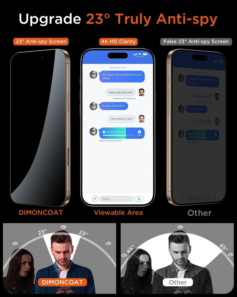 DIMONCOAT 4-PACK Privacy Screen Protector Compatible with iPhone 16 Pro Max - Image 3 of 4