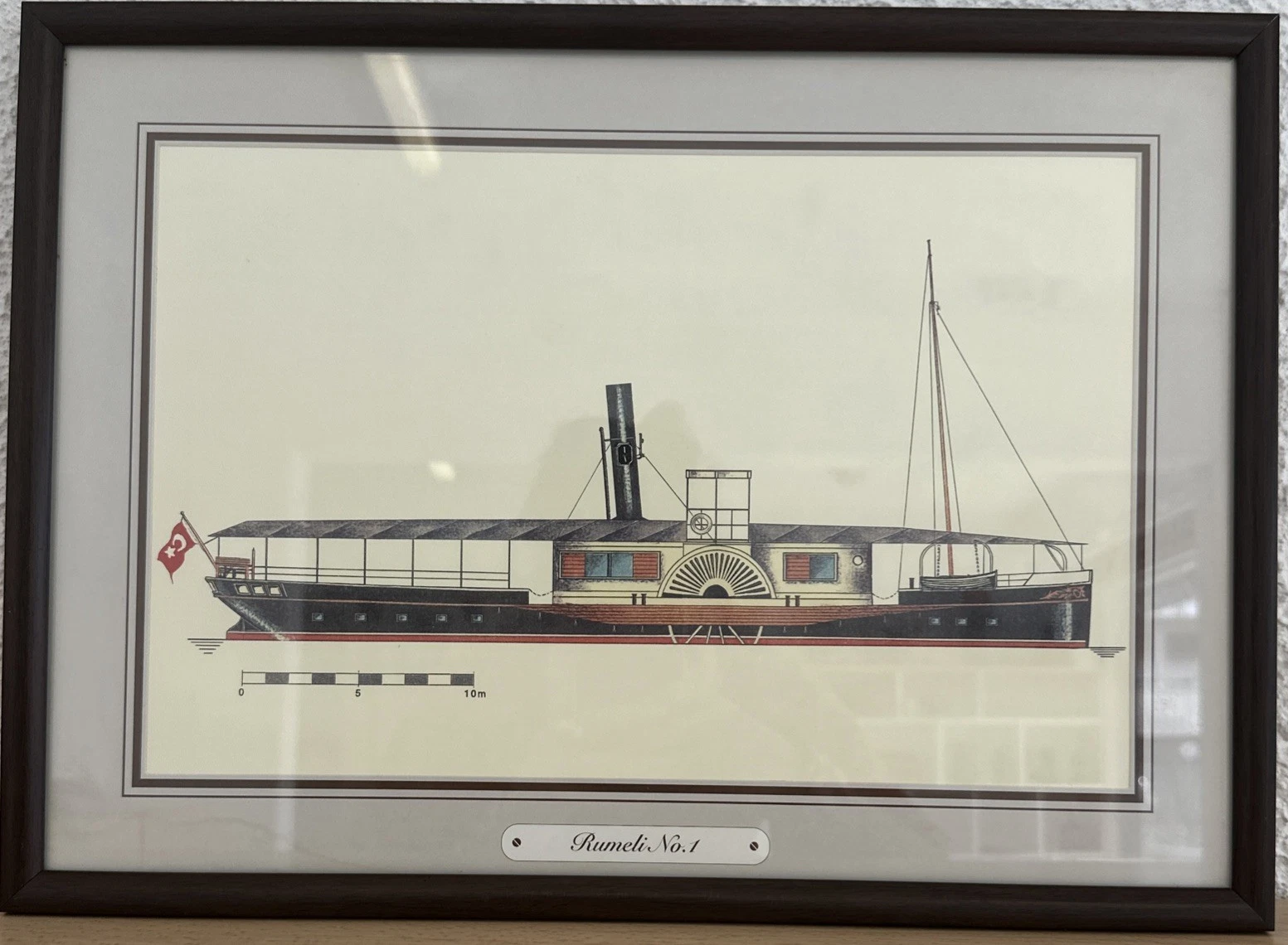 Cadre Gravure Vintage De Bateau Avec Drapeau Turc «  Rumeli No.1 »