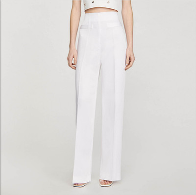 Sandro Paris Pants White Linen Blend Size 38 M Women's SFPPA01132