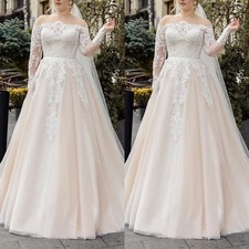 Elegant Wedding Dresses Off Shoulder Tulle Long Sleeves Lace Bridal Gowns