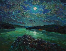 Nocturnal landscape Original painting IMPRESSIONISM Oil on panel by A Onipchenko