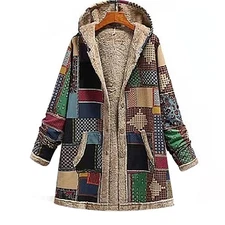Patchwork NEW Sherpa Lined Hooded Coat Womens S/M Boho Hippie Cozy Quilt Vintage