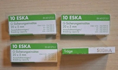 4 ×10St. ESKA G-Sicherungseinsatz 522.500 fuse link 20x5  500 mA   Träge 