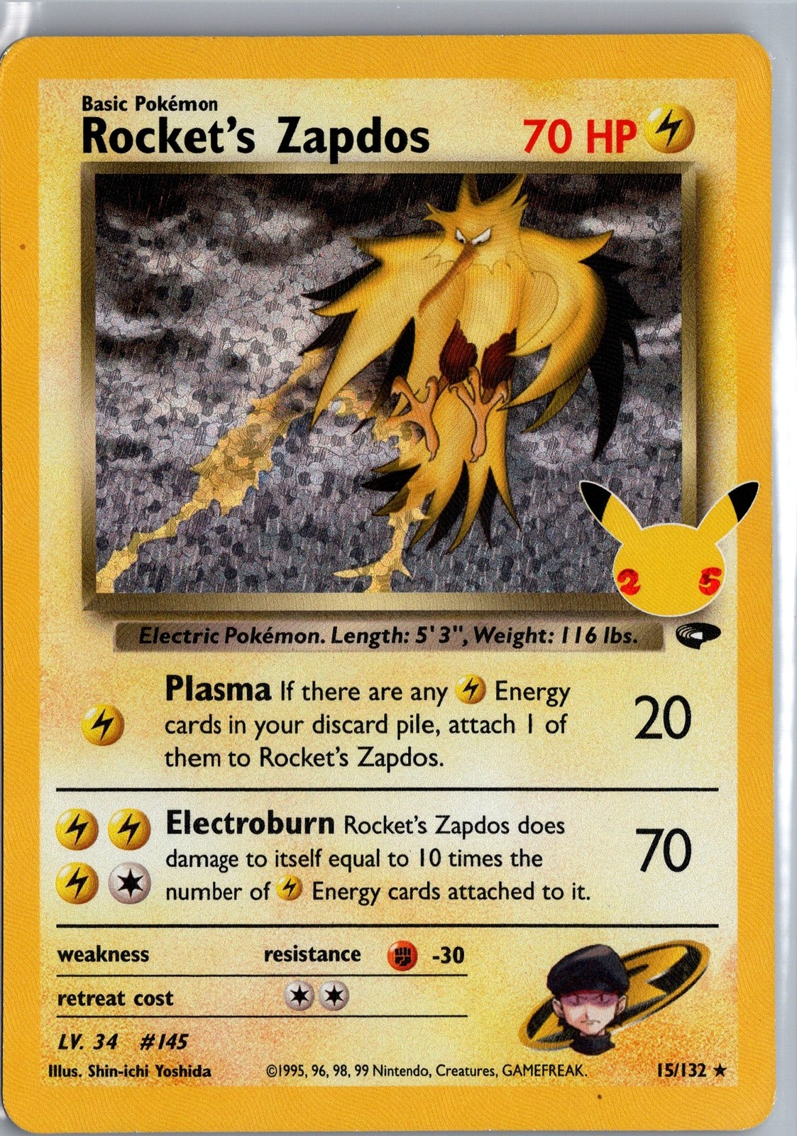 Rocket's Zapdos - 15/132 - Holo Rare - Pokemon Card - Celebrations HP