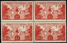 FRANCE 1940 LA FRANCE D'OUTRE MER  Bloc x 4 YT n° 453 neuf ★★ luxe / MNH  (A)