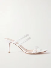 NIB Gianvito Rossi Kay Leather Mules Sandals White Strappy Heels Bridal 38.5