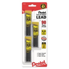 Pentel  Super Hi-Polymer Lead Refills, 0.9mm, HB, Black, 30/Tube, 3 Tubes/Pack