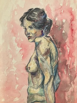 Schöne Zeichnung Frau Studie Gouache Aquarell Körper 1940 Fauve Fauvismus Papier