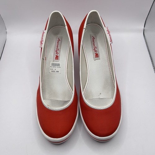 American Eagle Y2K Size 8 Red White Canvas Wedge Slip On Sporty Dead stock - Picture 2 of 9