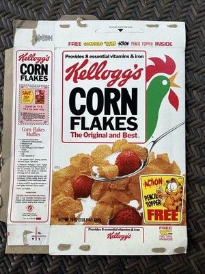 1987 Kellogg s Corn Flakes Cereal Box - GARFIELD Pencil Topper promo