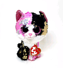 Ty Beanie Boos Flippables Malibu The Pink & Black Cat Soft Toy (15 cm / 6") NEW
