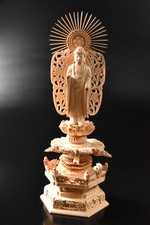 B9952: Japanese Wooden BUDDHIST STATUE-shaped STATUE Buddhist art