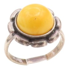 925 Sterling Silver Vintage Ring POLAND Butterscotch Amber Band Sz 5.5 RG35332