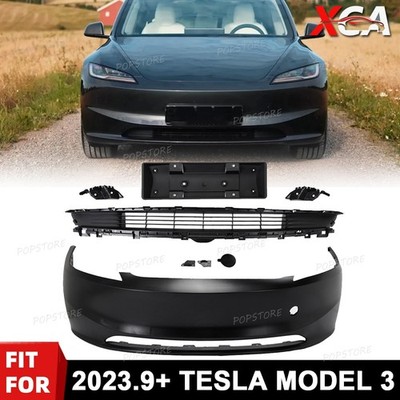 Complete Front Bumper Grille Set Black Plastic For 2023.9+ Tesla Model 3