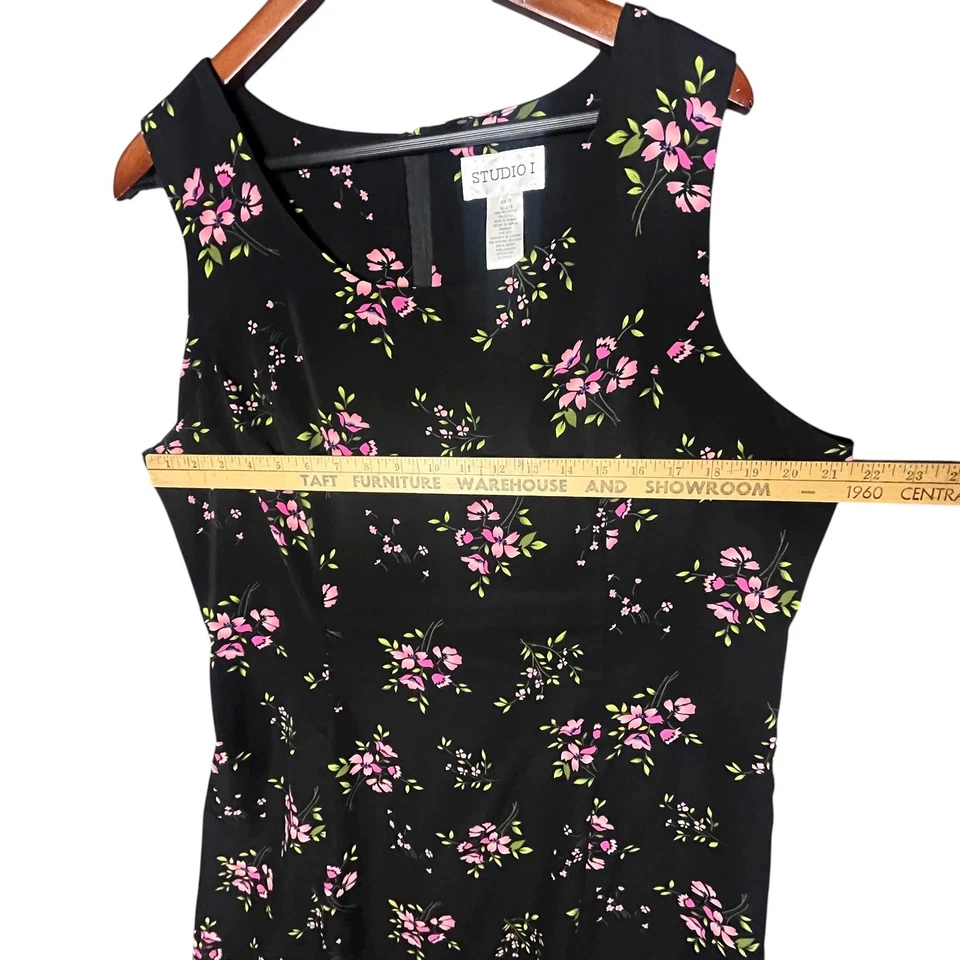 Vestido Vintage Studio I Negro Rosa Floral Oscuro Cabricho Cottagecore Años 90 Talla 18 Foto 4 de 4