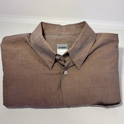 JIL SANDER Mens Light Brown Button Shirt 100% Cotton Made In Italy Sz. 16 (41)