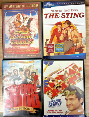 4 1970's Cult DVDs Animal House, Robin Hood ..Tights, Blazing Saddles, The Sting