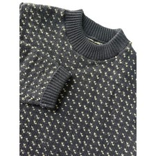 Vintage Eddie Bauer Mens Birdseye 100 Wool Sweater Navy Black Label Medium USA