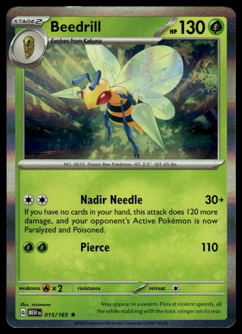 Pokemon SV: Scarlet & Violet 151 Beedrill #015/165 Rare, Reverse Holo