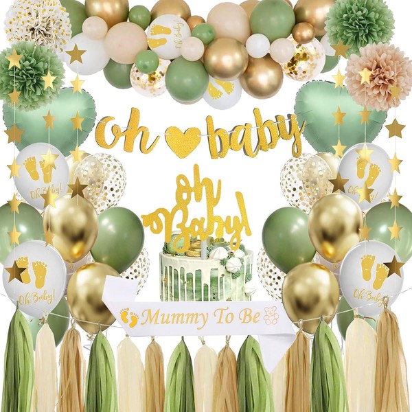 Baby Shower Deko Neutral Luftballons GrüN Gold Konfetti-Ballons Banner Girlande-image