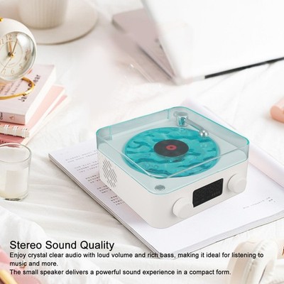 White Record Player Style Bluetooth Speaker With Night Light For Bedroom