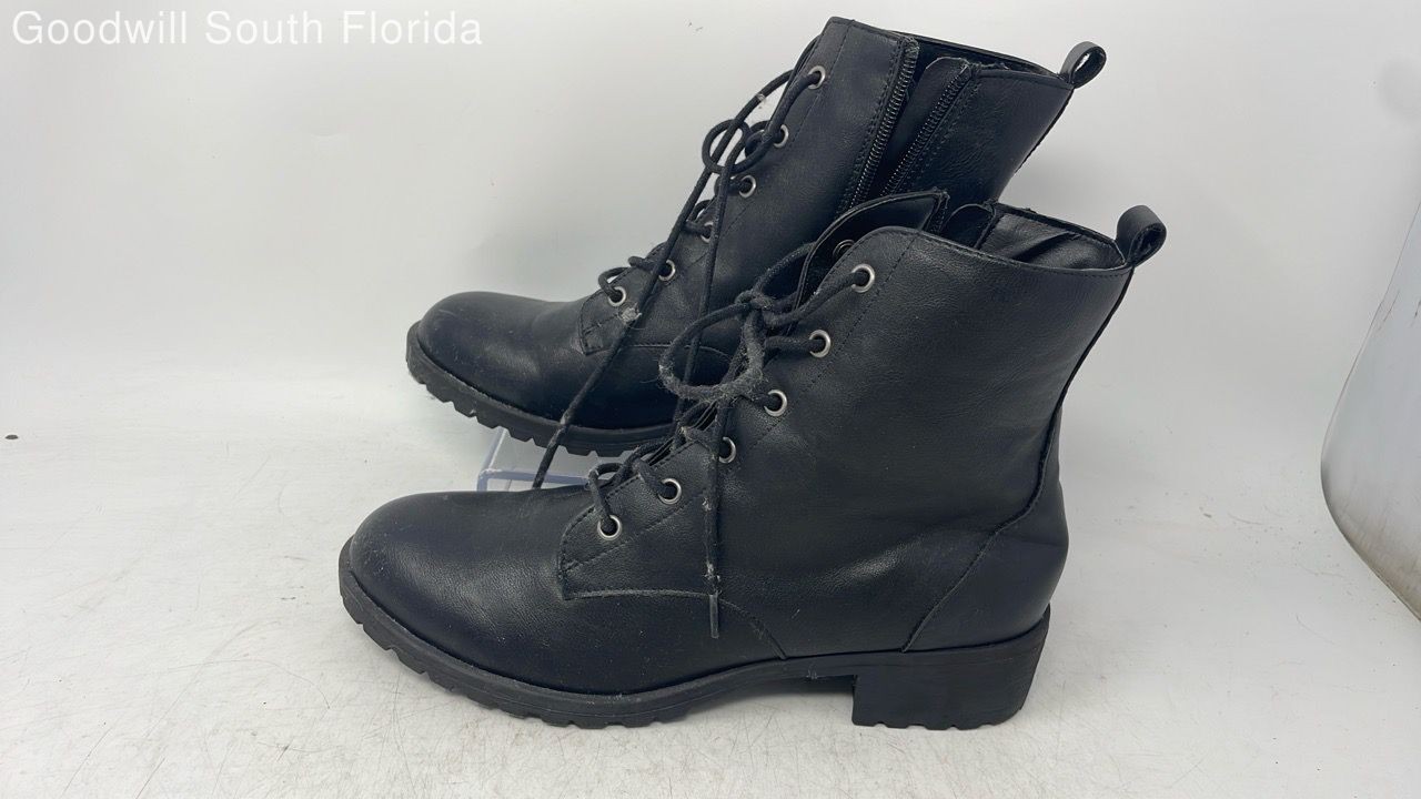 Sun + Stone Womens Frannie Black Faux Leather Lace-Up Ankle Combat Boots Size 8M
