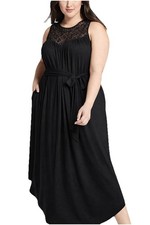 Lane Bryant Maxi Dress 18/20P Black Crochet Lace Yolk Maxi