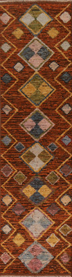 Geometric Plush Wool Berber Moroccan Runner Rug Hand-knotted Hallway Carpet 3x13