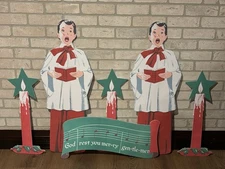 Recreated Douglas Fir Vintage Christmas Display  2 Choir Boys 3 Candles & Scroll