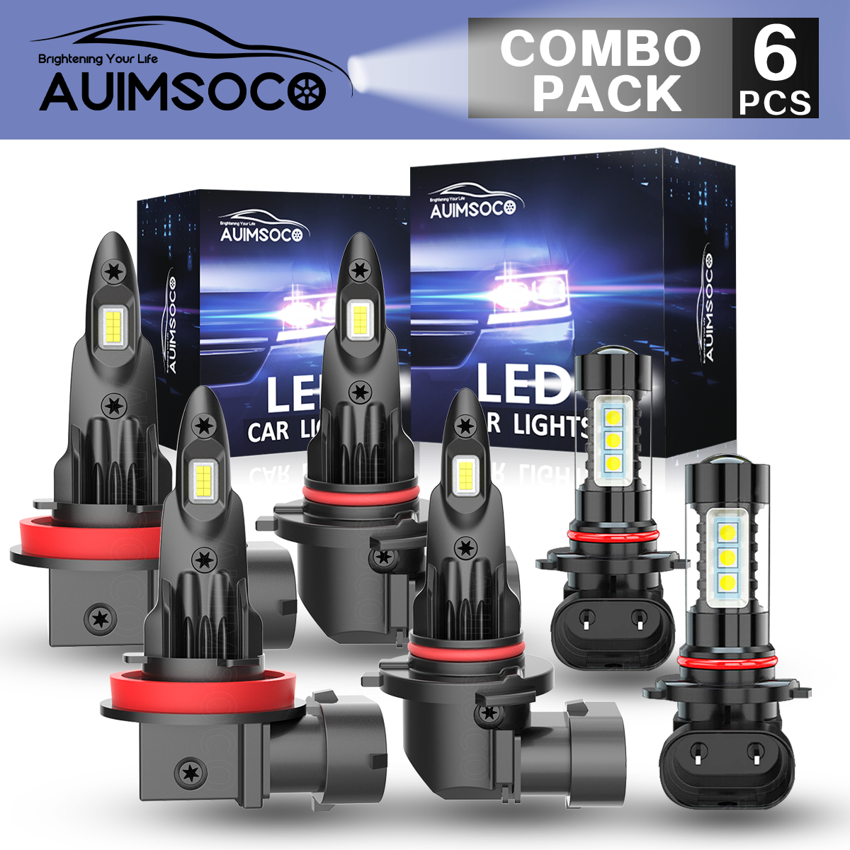 For Jeep Compass 2014-2021 LED Headlight Bulbs High/Low Beam+Fog