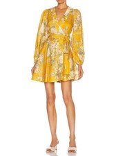 Zimmermann	Amelie Wrap Mini Dress in Yellow Floral Size 1 / AU 10