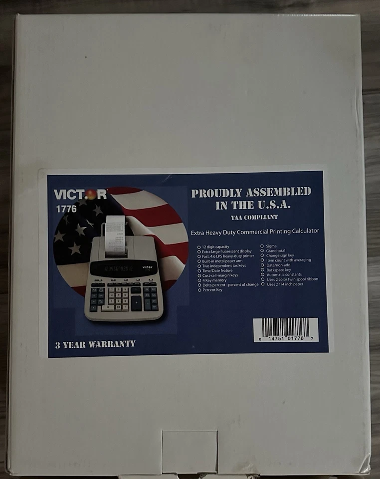 NEW! Victor 1776 TAA Compliant Ribbon Printing Calculator 10 Key XL Display - Image 2 of 4