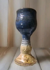 Jason Stokes Chalice 8" Blue  Studio Art Pottery 2000 Signed Sea turtle Ocean 