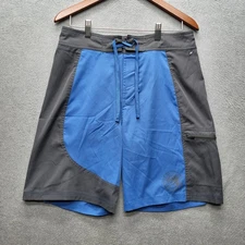 REI Men Swimwear Shorts 32 Blue Colorblock Round Logo Zipper 9" Inseam