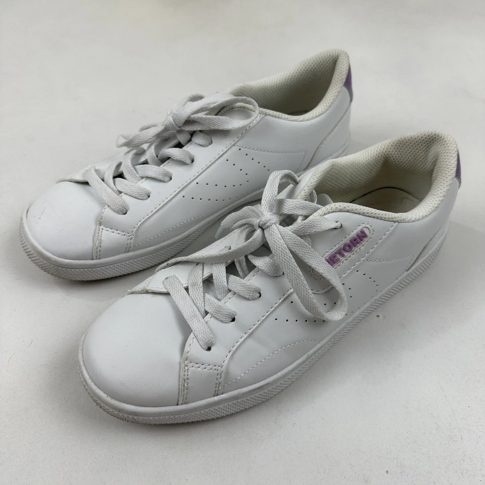 Zapato Deportivo TRETORN Center Court Blanco Púrpura Para Mujer Talla 8M PU Parte Superior Baja Con Cordones Foto 3 de 4