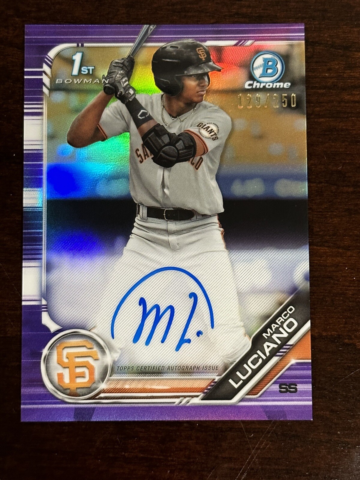 2019 MARCO LUCIANO Bowman Chrome PURPLE REFRACTOR Auto #129/250